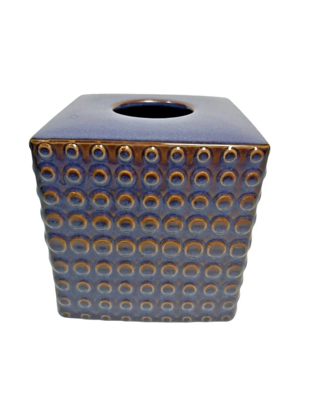 MCM Ceramic Raised Hobnail Flecked Purple toned Blue w Brown Tissue Box Cover
